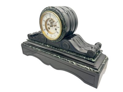 Fabulous Victorian Drum Head Slate & green marble Mantel Clock – ca1870 - Image 10