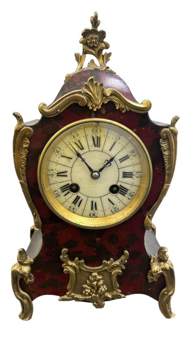 Exquisite Antique French Faux Tortoise shell & Ormolu Boulle Mantle Clock – circa 1890 - Image 3