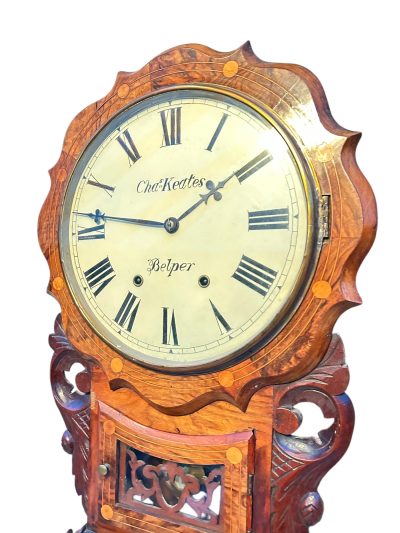 Wonderful Walnut & flame mahogany Drop Dial Wall Clock – ca1900 - Image 8