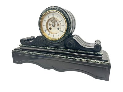 Fabulous Victorian Drum Head Slate & green marble Mantel Clock – ca1870 - Image 12