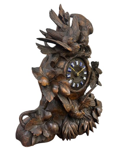 Exquisite carved Bird Black Forest Mantel Clock – ca1900 - Image 13