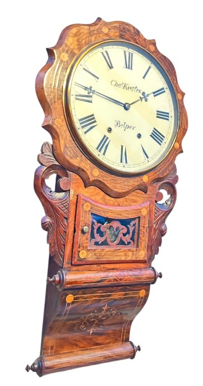 Wonderful Walnut & flame mahogany Drop Dial Wall Clock – ca1900 - Image 5