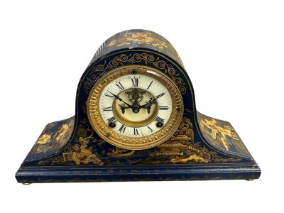 Fantastic Ansonia Coalport Blue Chinoiserie Hat Shaped Mantel Clock - Image 2