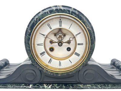 Fabulous Victorian Drum Head Slate & green marble Mantel Clock – ca1870 - Image 7