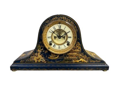 Fantastic Ansonia Coalport Blue Chinoiserie Hat Shaped Mantel Clock - Image 3