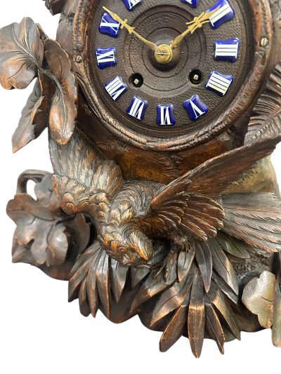 Exquisite carved Bird Black Forest Mantel Clock – ca1900 - Image 9