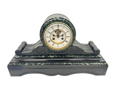 Fabulous Victorian Drum Head Slate & green marble Mantel Clock – ca1870 - Image 4
