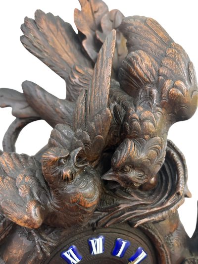 Exquisite carved Bird Black Forest Mantel Clock – ca1900 - Image 7