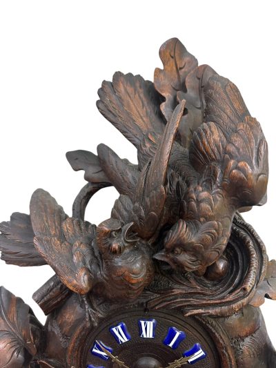 Exquisite carved Bird Black Forest Mantel Clock – ca1900 - Image 8