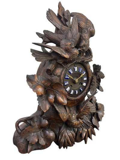 Exquisite carved Bird Black Forest Mantel Clock – ca1900 - Image 11