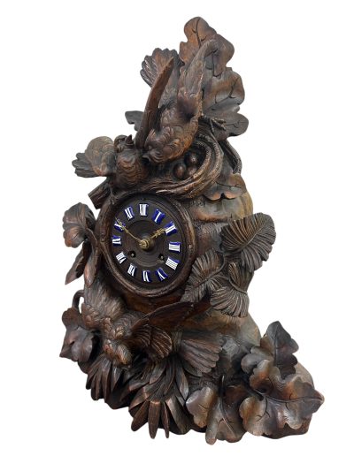 Exquisite carved Bird Black Forest Mantel Clock – ca1900 - Image 3