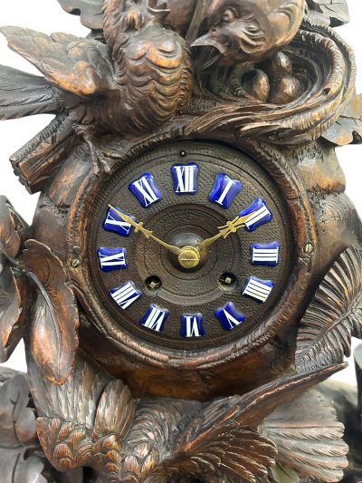 Exquisite carved Bird Black Forest Mantel Clock – ca1900 - Image 2