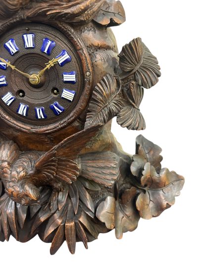 Exquisite carved Bird Black Forest Mantel Clock – ca1900 - Image 4