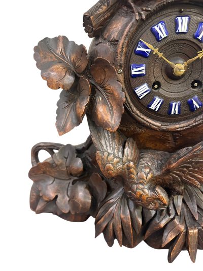 Exquisite carved Bird Black Forest Mantel Clock – ca1900 - Image 5