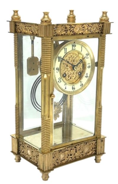 Antique French Gong Striking 8-Day Mantel Clock - 4 glass regulator style desk clock C1890 - Serviced May 2024 - Image 6