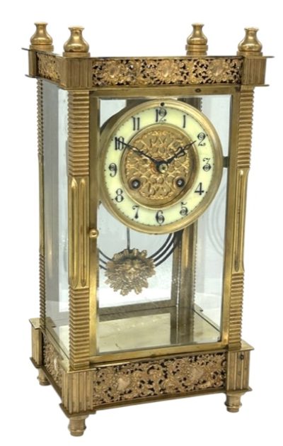 Antique French Gong Striking 8-Day Mantel Clock - 4 glass regulator style desk clock C1890 - Serviced May 2024 - Image 8