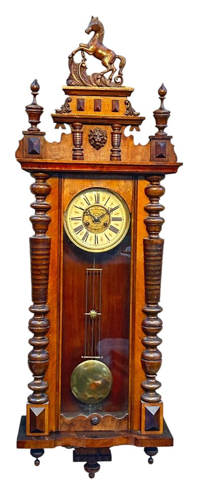 Fabulous Carved Walnut case Vienna regulator Wall clock – ca1900 - Image 4