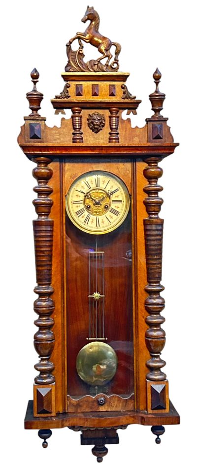 Fabulous Carved Walnut case Vienna regulator Wall clock – ca1900 - Image 6