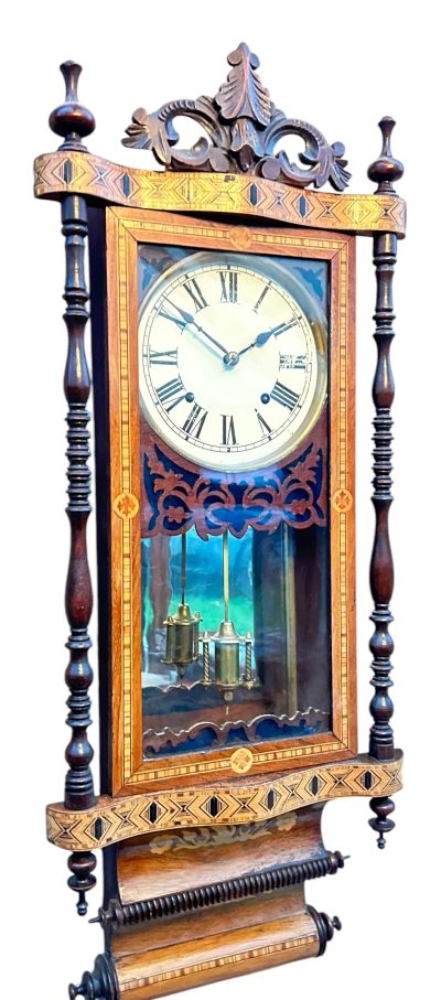 Fantastic Antique Marquetry Case Drop Dial Wall clock – ca1900 - Image 12