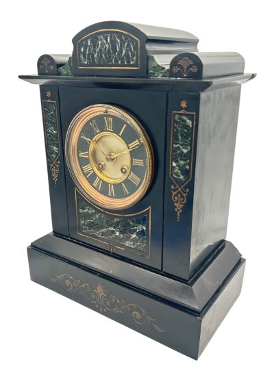 Incredible Large Antique Slate & Green Marble 8-Day Mantel Clock - C1880 - Image 14