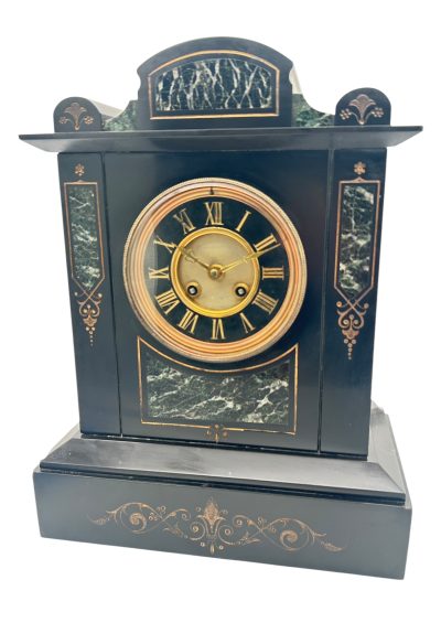 Incredible Large Antique Slate & Green Marble 8-Day Mantel Clock - C1880 - Image 16