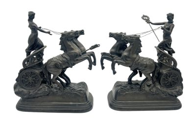 Wonderful Roman Chariots Figural Clock Garnitures – ca 1905 - Image 5