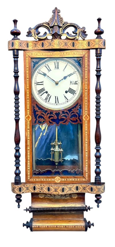 Fantastic Antique Marquetry Case Drop Dial Wall clock – ca1900 - Image 15