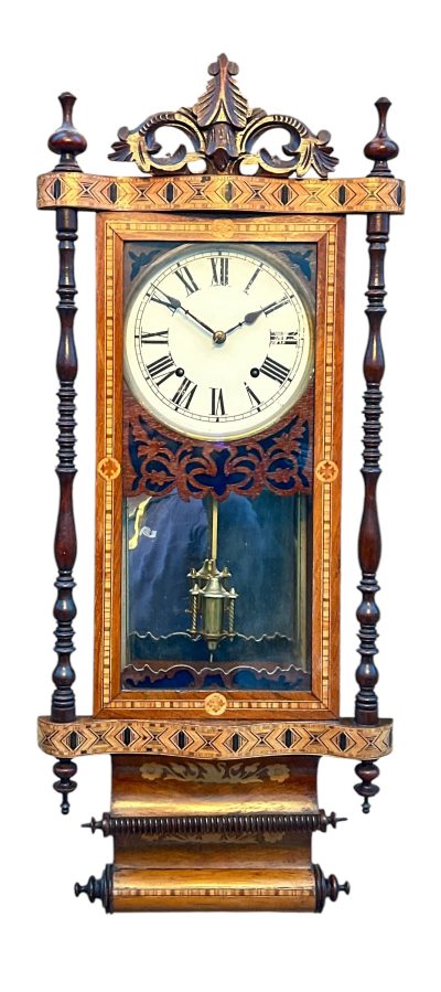 Fantastic Antique Marquetry Case Drop Dial Wall clock – ca1900 - Image 11