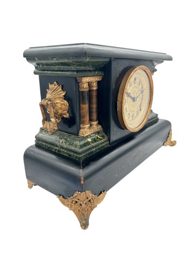 Stunning Antique American Slate Architectural Mantle Clock –  ca1895 - Image 3
