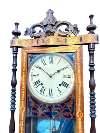 Fantastic Antique Marquetry Case Drop Dial Wall clock – ca1900 - Image 7