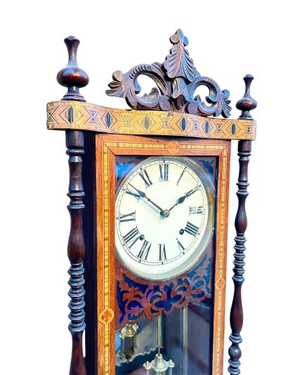 Fantastic Antique Marquetry Case Drop Dial Wall clock – ca1900 - Image 9