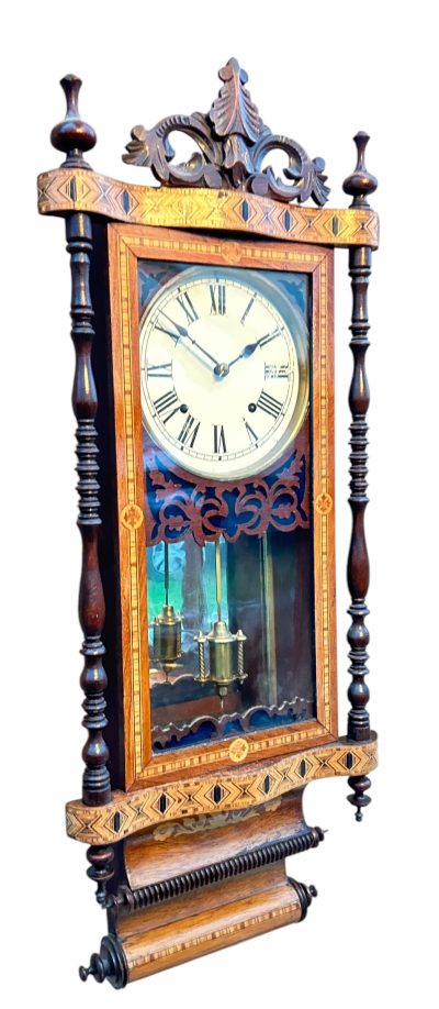 Fantastic Antique Marquetry Case Drop Dial Wall clock – ca1900 - Image 10