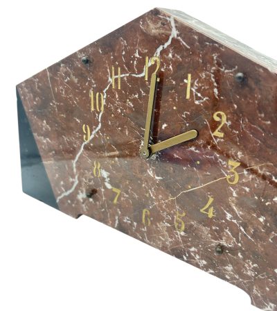 Fabulous French Art Deco Red & Black Marble Mantel Clock - Image 2