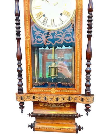 Fantastic Antique Marquetry Case Drop Dial Wall clock – ca1900 - Image 2