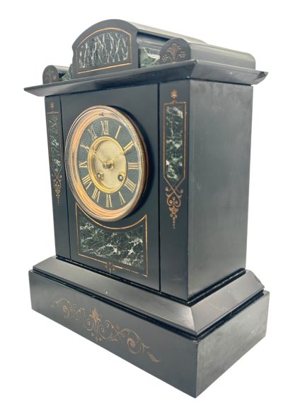 Incredible Large Antique Slate & Green Marble 8-Day Mantel Clock - C1880 - Image 4