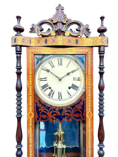 Fantastic Antique Marquetry Case Drop Dial Wall clock – ca1900 - Image 8