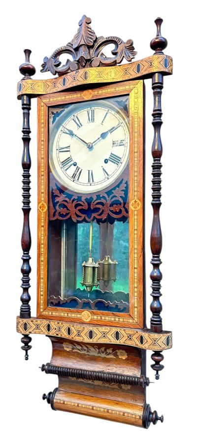 Fantastic Antique Marquetry Case Drop Dial Wall clock – ca1900 - Image 3