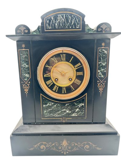 Incredible Large Antique Slate & Green Marble 8-Day Mantel Clock - C1880 - Image 2