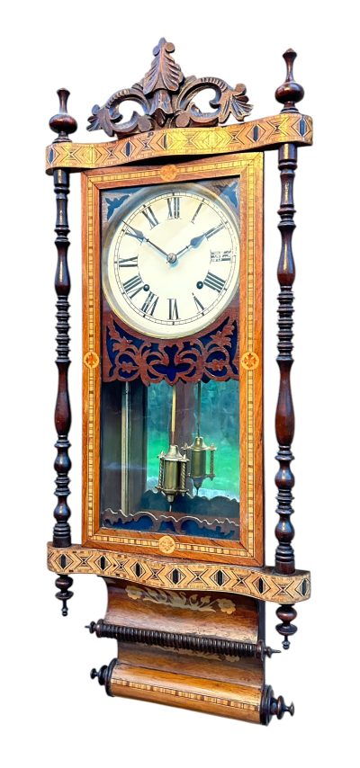 Fantastic Antique Marquetry Case Drop Dial Wall clock – ca1900 - Image 5