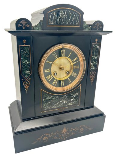 Incredible Large Antique Slate & Green Marble 8-Day Mantel Clock - C1880 - Image 5