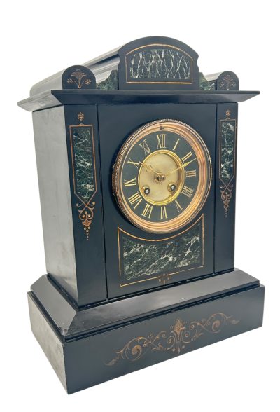 Incredible Large Antique Slate & Green Marble 8-Day Mantel Clock - C1880 - Image 11