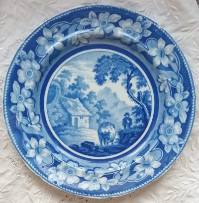 Antique English Georgian Blue and White Transfer Plate "The Cowman"
