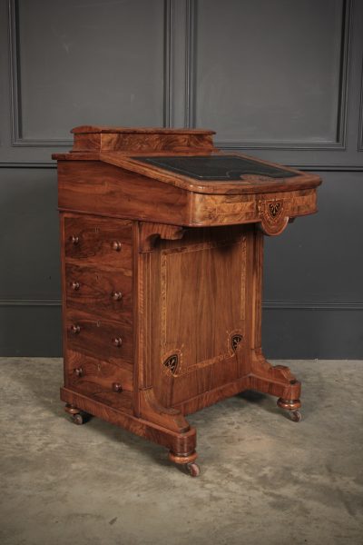 Victorian Walnut Marquetry Inlaid Davenport Desk