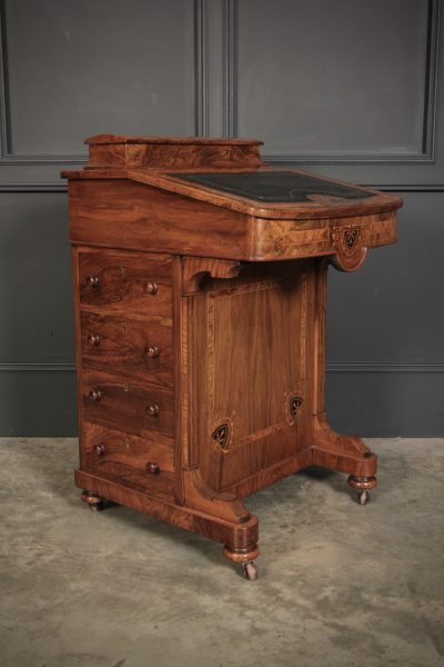 Victorian Walnut Marquetry Inlaid Davenport Desk - Image 7