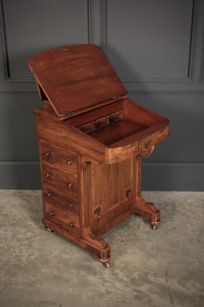Victorian Walnut Marquetry Inlaid Davenport Desk - Image 8