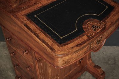Victorian Walnut Marquetry Inlaid Davenport Desk - Image 10
