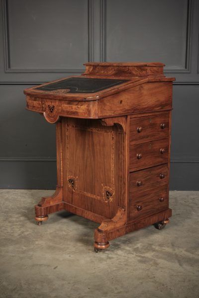 Victorian Walnut Marquetry Inlaid Davenport Desk - Image 14