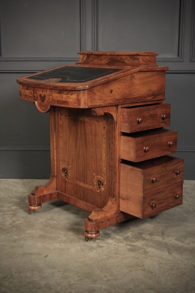 Victorian Walnut Marquetry Inlaid Davenport Desk - Image 15