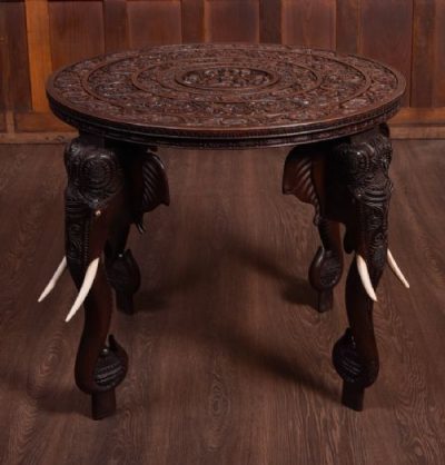 Carved Anglo Indian Elephant Side Table SAI1822