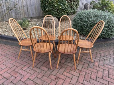 Mid Century Set of Six Ercol Windsor Dining Chairs